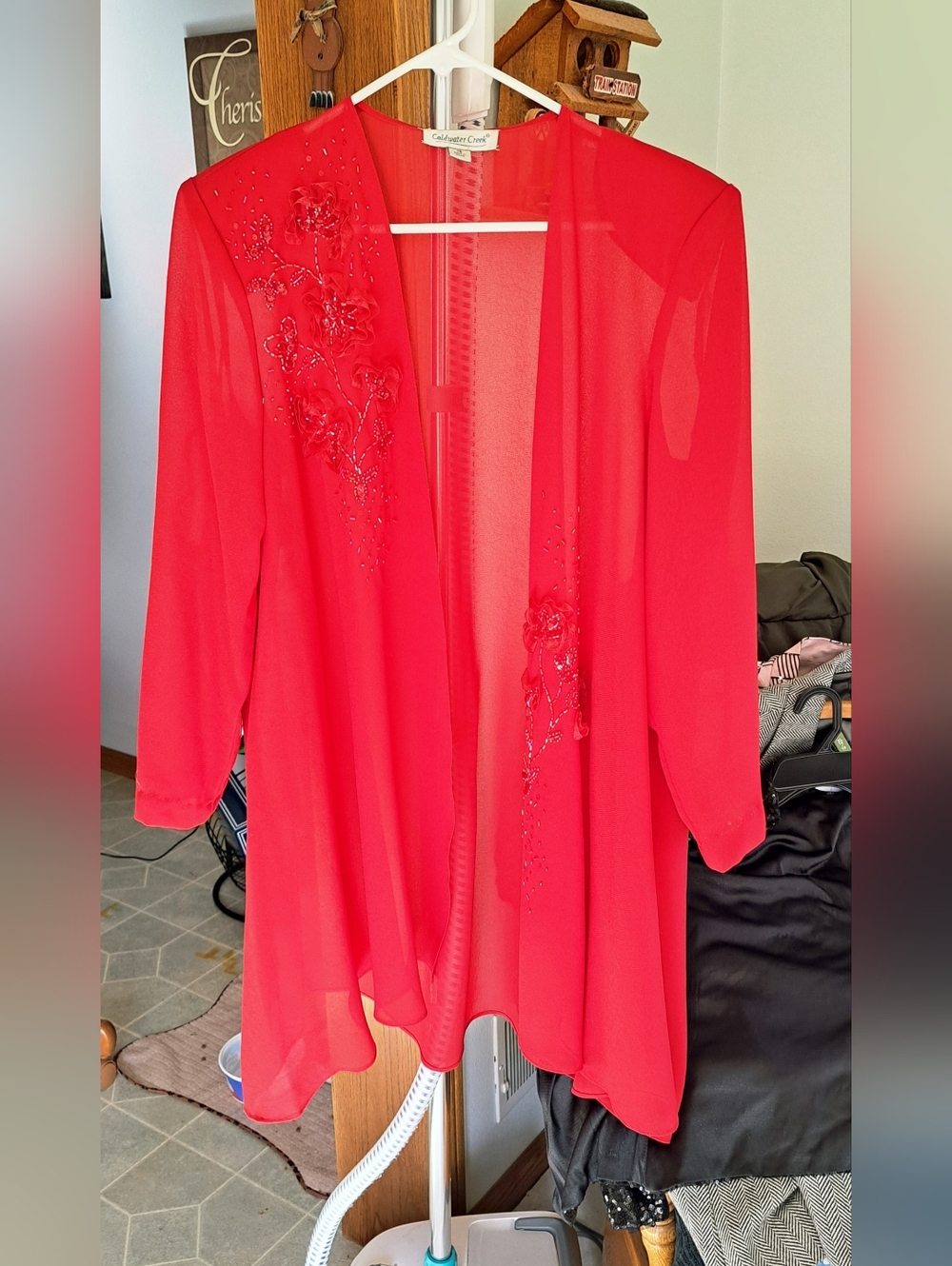Coldwater Creek Red Sheer Open-Front Cardigan